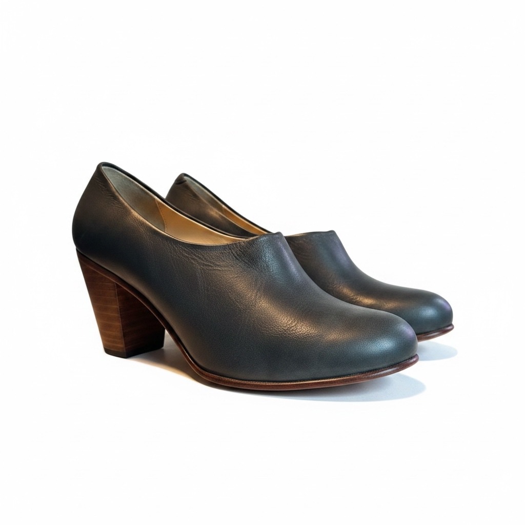 Nisolo Austin Leather Shoe Smoke Black Stacked Wood Heel 8.5 Made In Peru